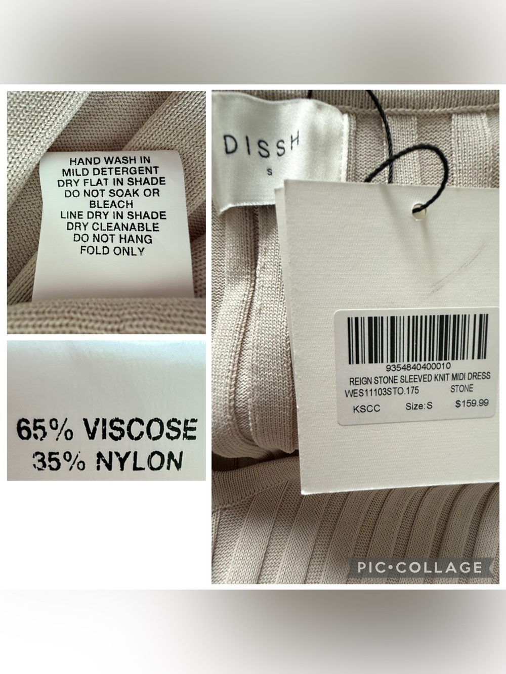 DISSH Reign Long Sleeve Stretch Ribbed Knit Midi Dress Stone Size Small NEW - Picture 10 of 13